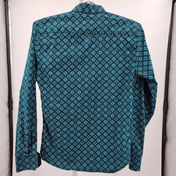 Consequence Mens Small Turquoise Black Long Sleeve Button-Up Shirt - Picture 8 of 12